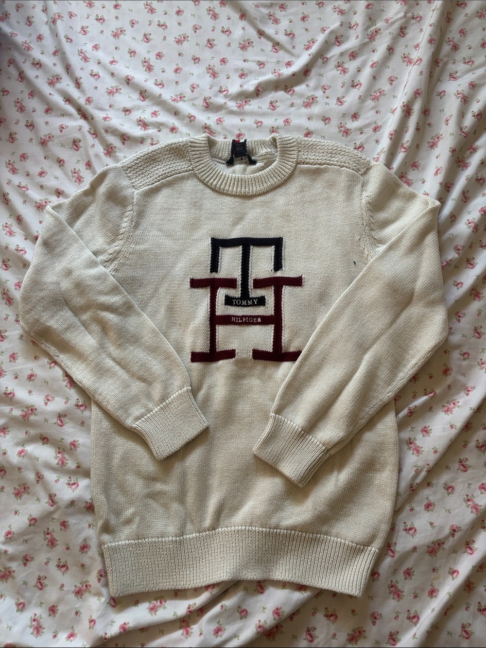 Kids Tommy Hilfiger Cream Logo Crewneck Sweater